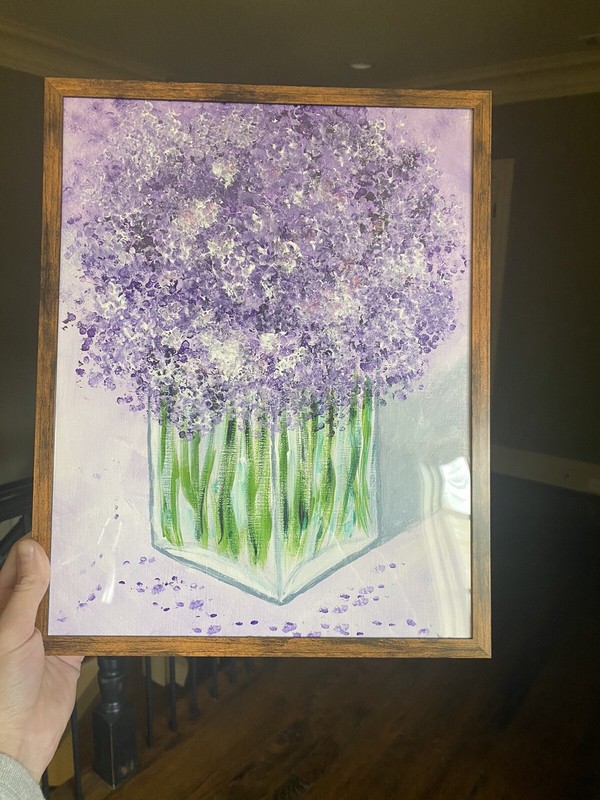 11/14 Acrylic Painting On Paper, Flowers,framed,lilac