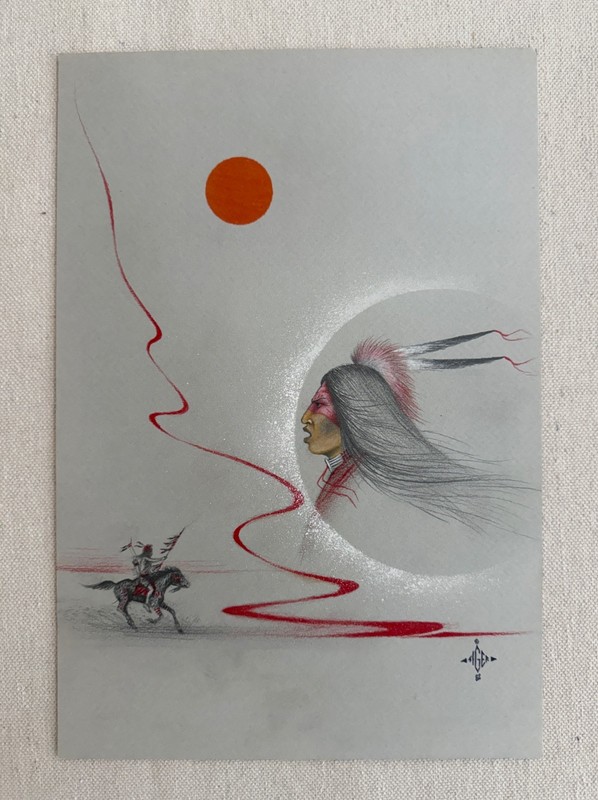 Vintage 1982 Johnny Tiger Jr. «Driving Spirit» Pencil and Acrylic on Art Board