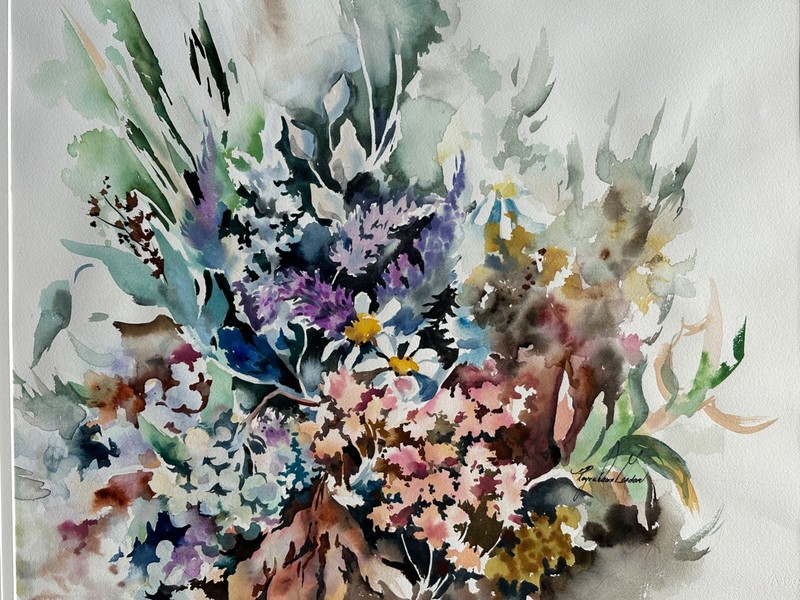 ROYCE DAWN THYBERG GORDON «BOUQUET» ORIGINAL WATERCOLOR PAINTING 37″ X 32″