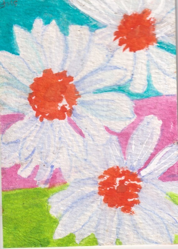 ACEO Original Colorful Daisies, Color Bars Watercolor Art Painting Sharon Foster
