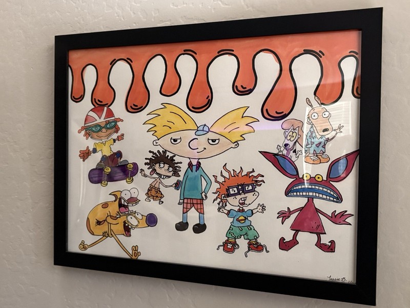 Original 90s Nickelodeon Characters Watercolor 16x12 Framed gallery