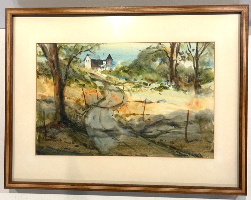 Original Thomas Trausch Signed Watercolor Landscape Painting Framed Farmhouse