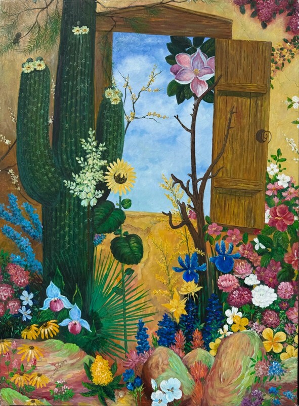 Original Danuta Erman Oil on Canvas – Untitled Garden Scene – 28 x 38 inches