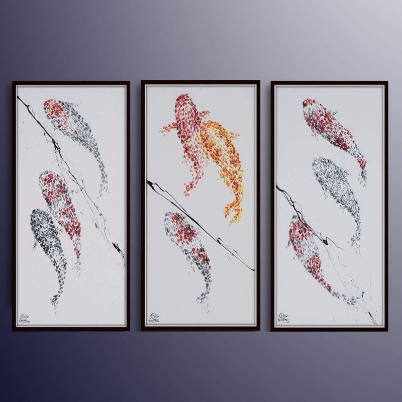 48″ x 24″ Impressive Koi fish painting set, animal art, Special composition