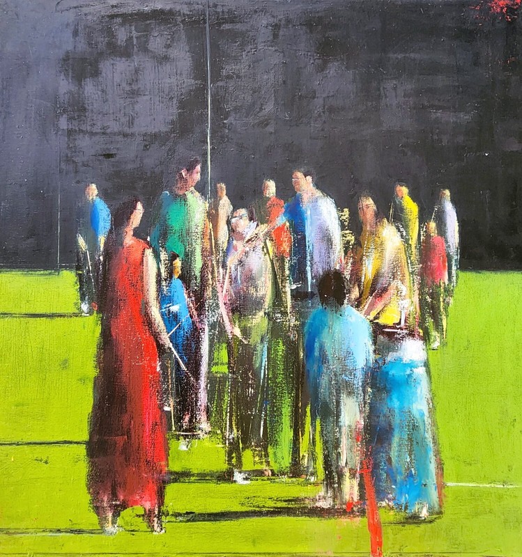 YARON COHEN (1984-), Huge Oil on Canvas, Having Fun in The Park, Signed, 2022