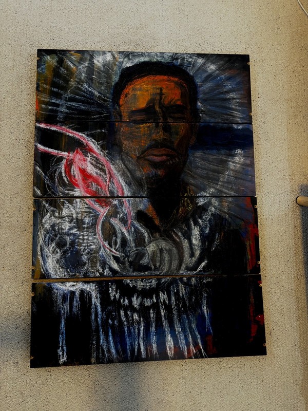 oil pastel painting on wood panels