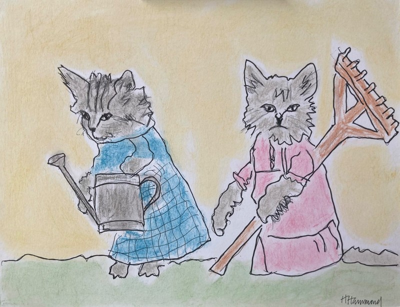 Original Hand Painted Cats Mixed Media 11x14 Paper Wall Art, Holly Hammond gallery