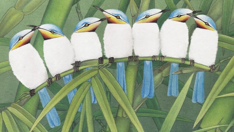 Hand painting Balinese Eastern Blue Birds 326 gallery