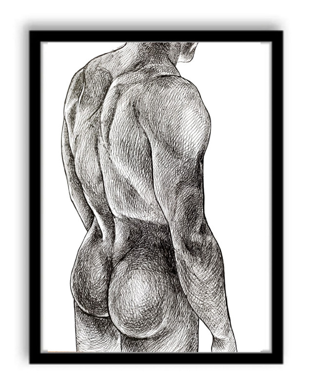 Original male nude Drawing Gay Interest Art Homoerotic Skuiptural Not print 8x11