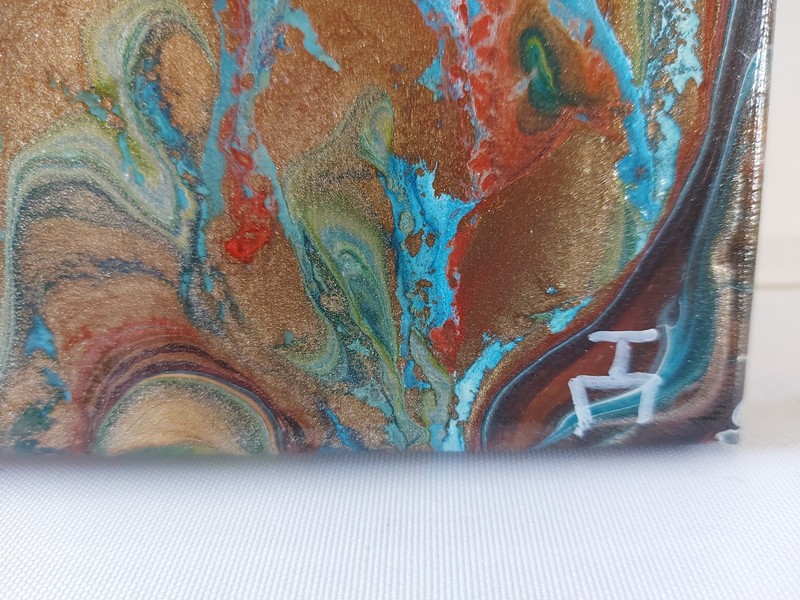 Vintage Abstract Drip Pour Painting Illegibly Signed (P172) gallery