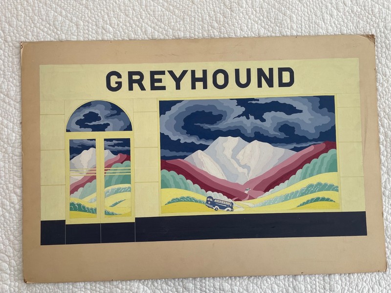 Vintage HAND PAINTED ART Greyhound Bus Station Store Front