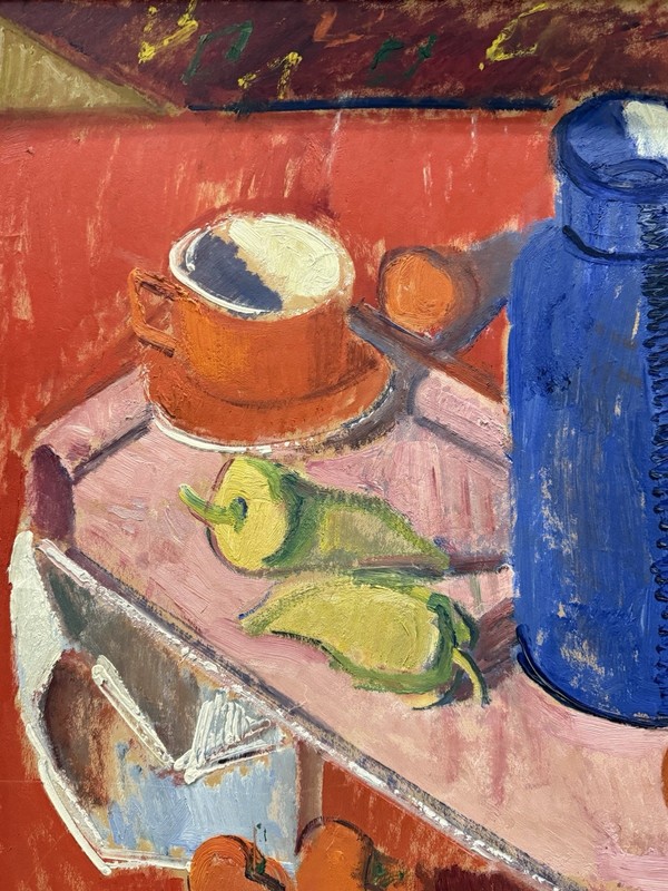 Cape Anne, Framed Signed Original Still Life Oil Painting Bottle Cup Peppers gallery