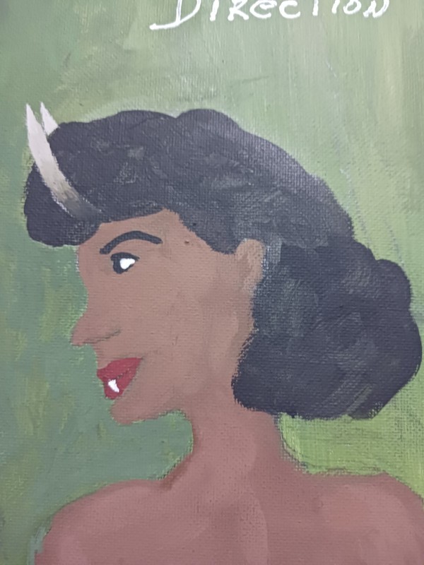 UNIQUE DEVIL & BLACK WOMAN PAINTING 12X16 TITLED (WRONG DIRECTION)- SIGNED gallery
