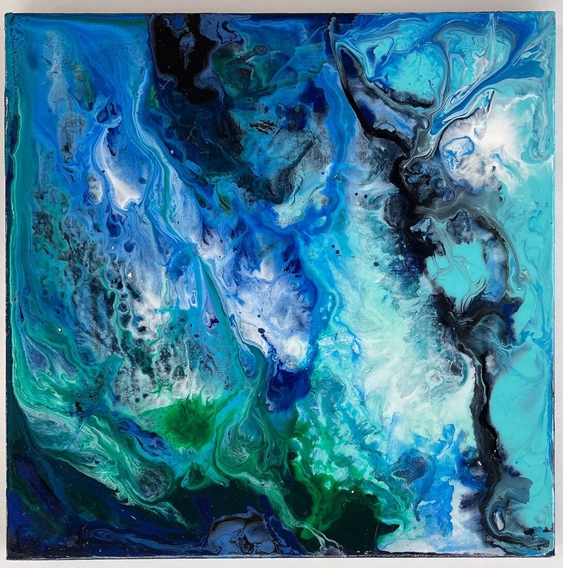 Original Art Acrylic Abstract Painting – New – Aqua Nebula by artist
