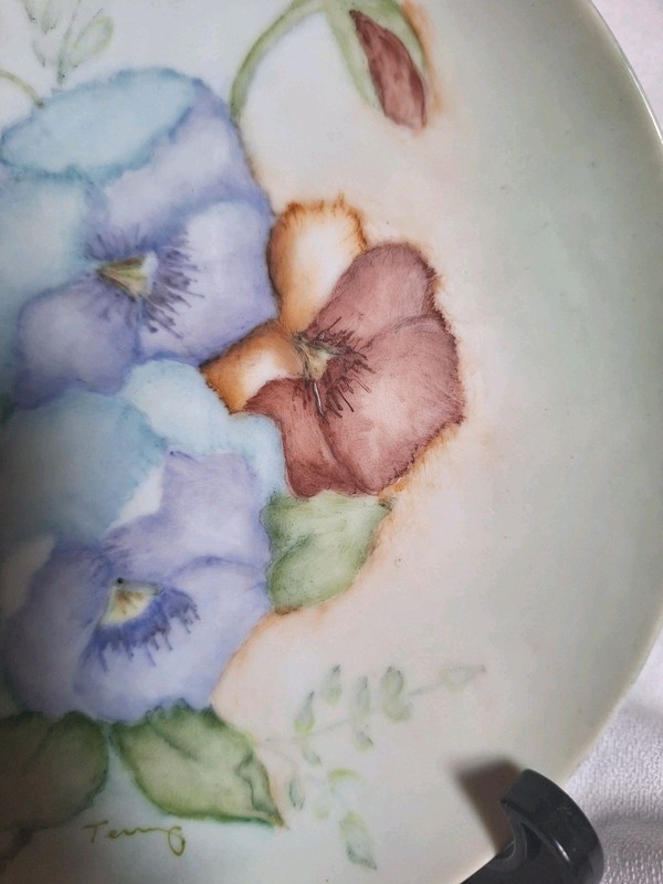 Vintage Hand Painted Artist Signed Red, blue, orange, purple Floral Signed 7.5" gallery