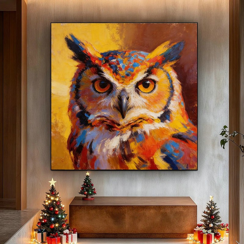 Handpainted Abstract Animal Bird Owl Oil Painting Wall Art Home Decor on Canvas