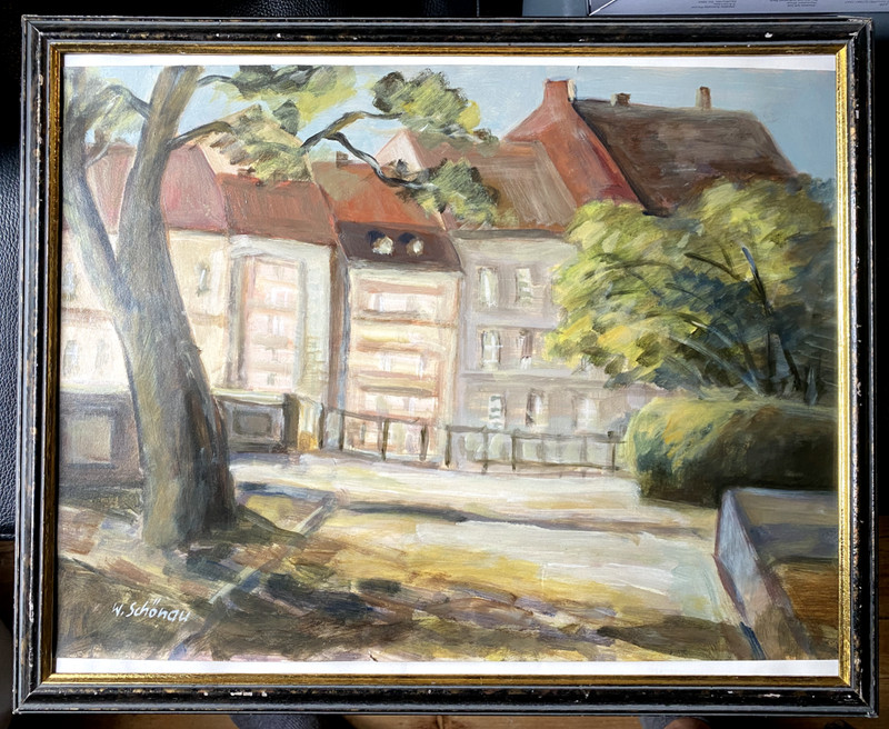 ::OIL PAINTING WALTER SCHÖNAU * 1918 °BERLIN FISHING ISLAND MIDDLE OLD HOUSES SPREE OIL