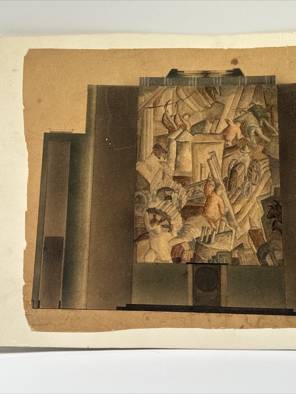 Antique Wpa Painting Industrial Factory Workers Laborers 1920’s Mural Study Rare gallery