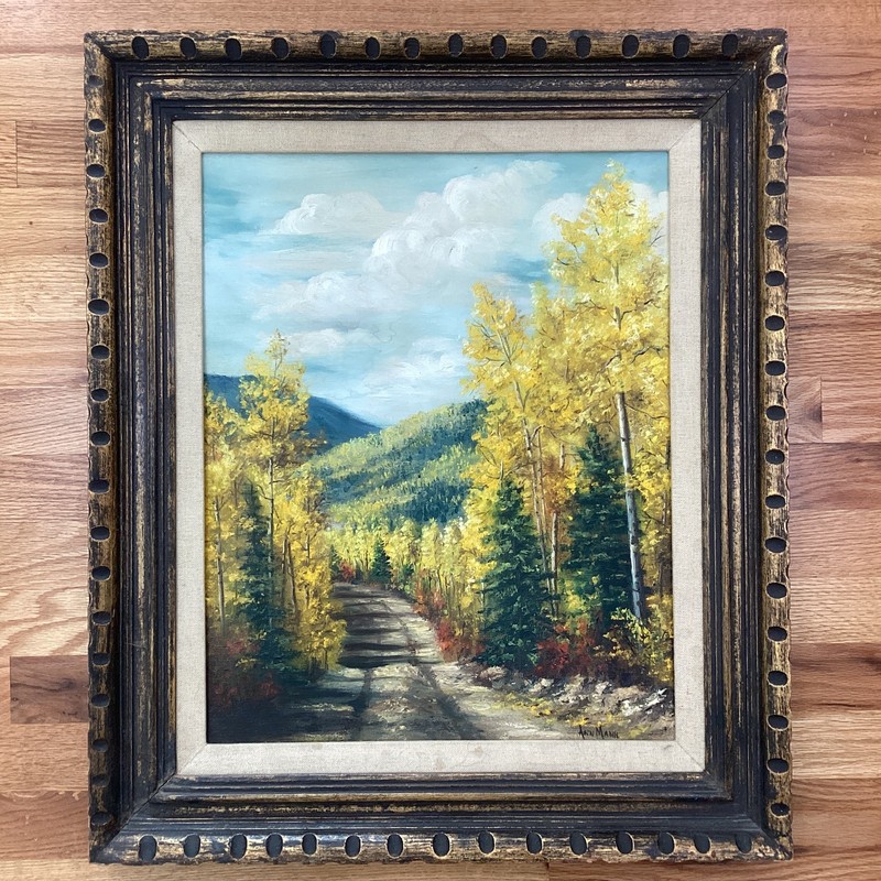 CANVAS OIL PAINTING by Ann Mann 26×22 Ornate Wood Frame Mountains and Trees