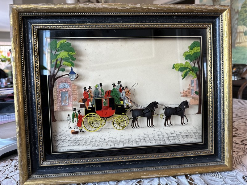 1938 C & A Richards Reverse Glass Painting Cambridge Telegraph #578 Carriage