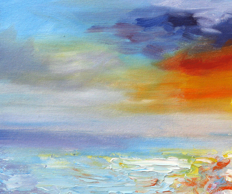 "Sunrise Sea" #535- Original Expressive Oil Painting by Julia Lu 16"x20" gallery
