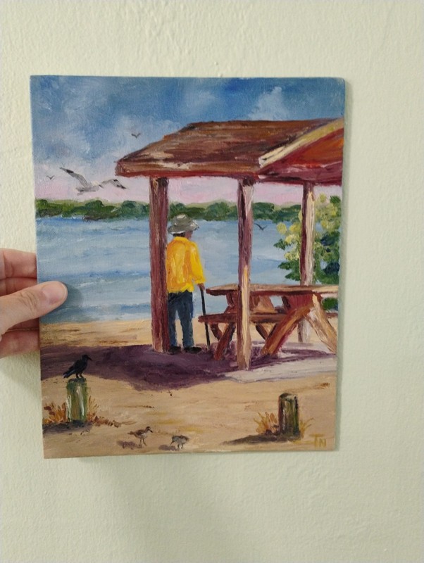 Original 8×10 Oil Painting Signed Artist Florida Coastal Seascape Birds