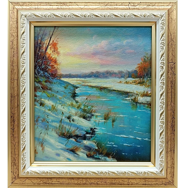 original oil painting framed landscape art rural landscape winter landscape 5×6