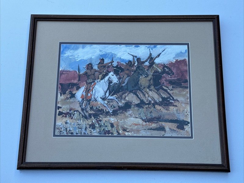 JAMES COLT PAINTING NATIVE AMERICAN INDIAN HORSE LISTED FAMOUS WESTERN ARTIST