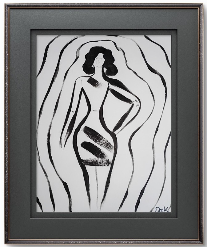 Black Line Art Woman 9×12 Thick Paper Original Art Abstract Expressionism