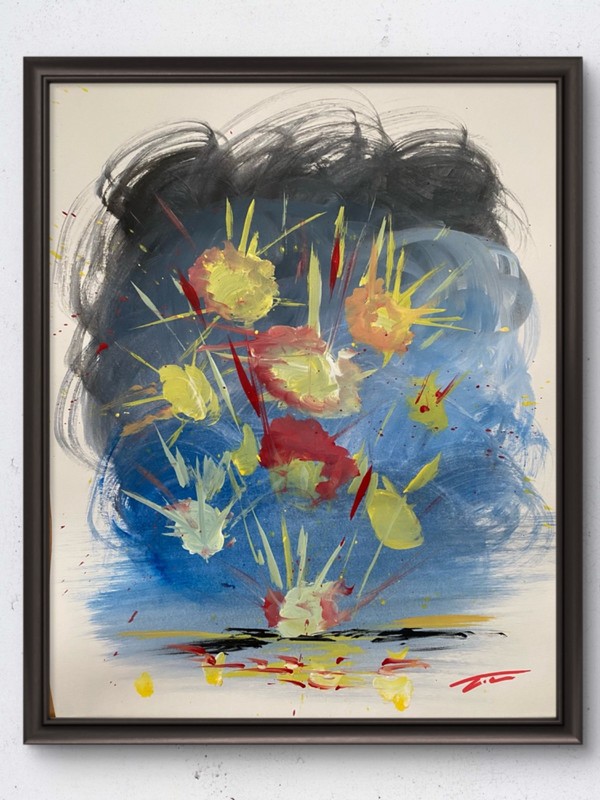 Fireworks At Sea Abstract Expressionist Acrylic Original Art 14×11 Paper