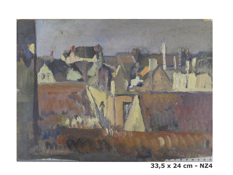View Of A French Town Vintage Oil On Panel Leon Nancey NZ4