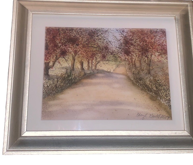 Original ‘17 Signed Cheryl Gould ‘Down The Road’ Landscape Watercolor 12.25”W gallery