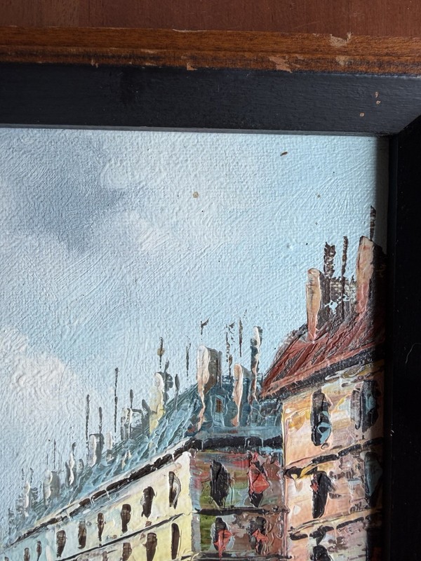 Vtg Paris Street Scene Oil Painting Signed Royer Impasto French Framed Art 9x11 gallery