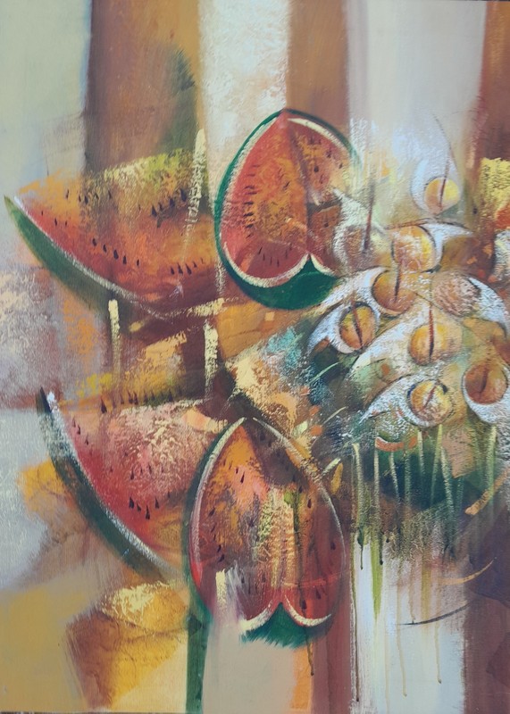 MODERN ABSTRACT HARD EDGE CUBIST OIL 1970S/80S "STILL LIFE" SIGNED UNFRAMED gallery