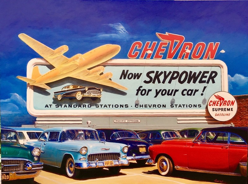 SKYPOWER LOS ANGELES 1956 Vancas Midcentury Auto Aviation LA Airport 28X21 CANVS