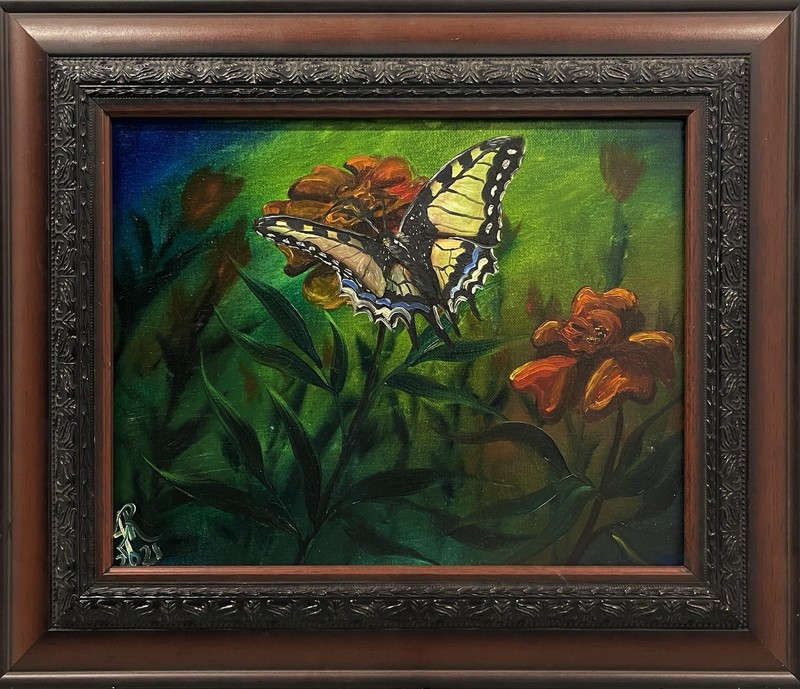 Original Oil Painting – Happy Butterfly Landing – 11 X 14 Framed
