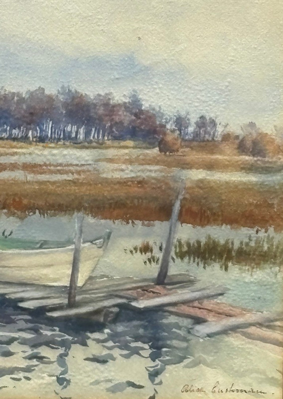 Boat Moored in Wetlands W/C Impressionist Painting-1930s-Alice Cushman-1854-1946 gallery