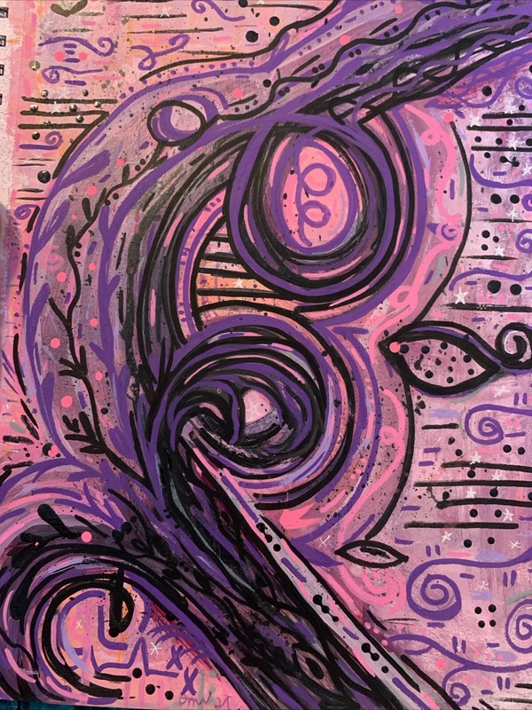 Abstract Purple Pink Black Whimsical Musical Painting, OOAK, Moody Virgo Arts gallery