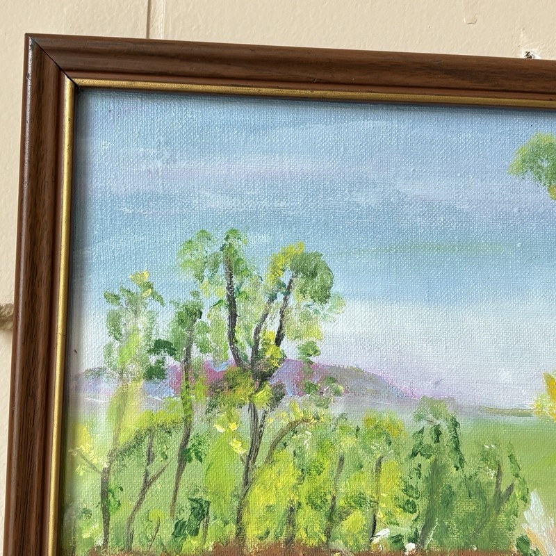 Vtg Landscape Oil Painting Signed Framed River Bridge Path Trees Impressionist gallery