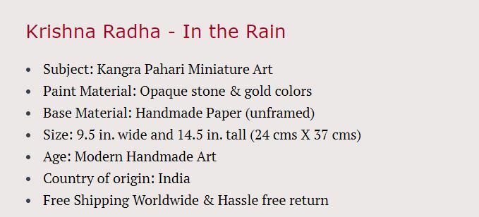 Krishna Radha Pahari Painting Handmade Hindu Folk Religious Indian Ethnic Art gallery