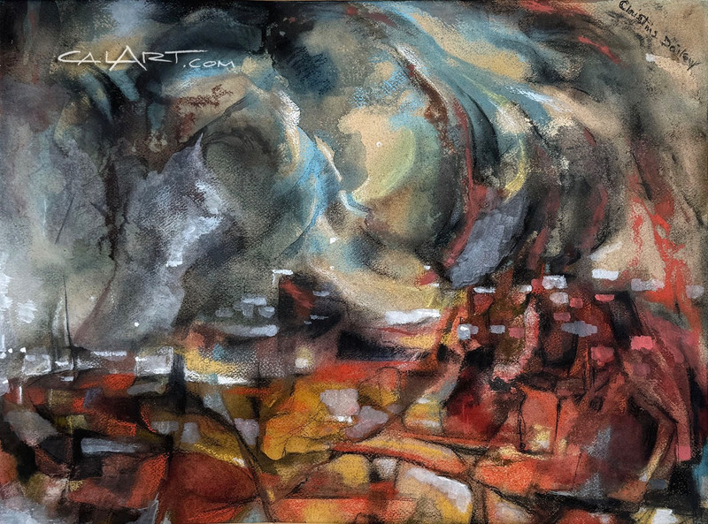 Vintage Painting of the 1961 BEL AIR FIRE – EXHIBITED WOMENS PAINTER WEST LABEL!