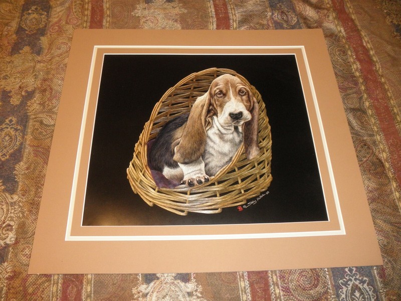Sally Miller (Maxwell) ORIGINAL SCRATCHBOARD «Last of the Litter» Bassett Hound