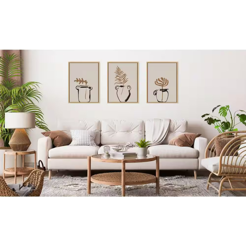 Sylvie "Botanical Vase" by the Creative Bunch Studio 3-Piece Natural Framed Art gallery