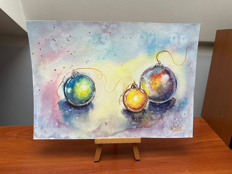 Watercolor Christmas Ornaments, Red yellow Green Baubles, Festive Winter Holiday gallery