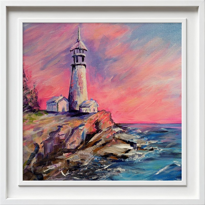 Original Acrylic Lighthouse Painting Coastal Art Handpainted Signed Canvas