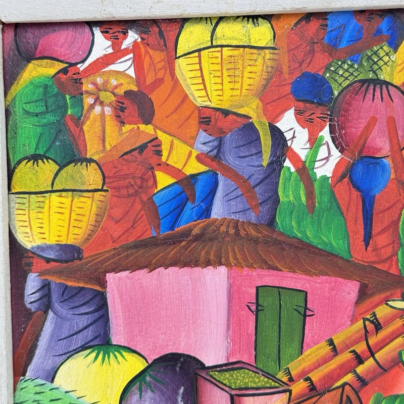 Original Haitian PRIMITIF ART Painting Market Scene Signed JOSEPH FRITZ Stunning gallery