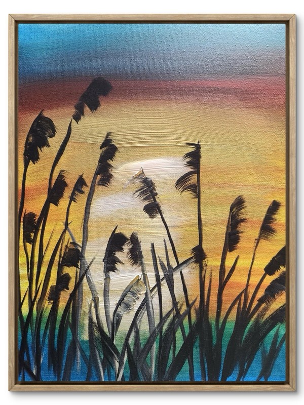 Abstract Marsh Sunset Original Wall Art 14X11 Stretched Canvas Acrylic