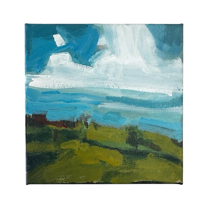 Original Landscape Painting Abstract Signed 6×6 Art Clouds