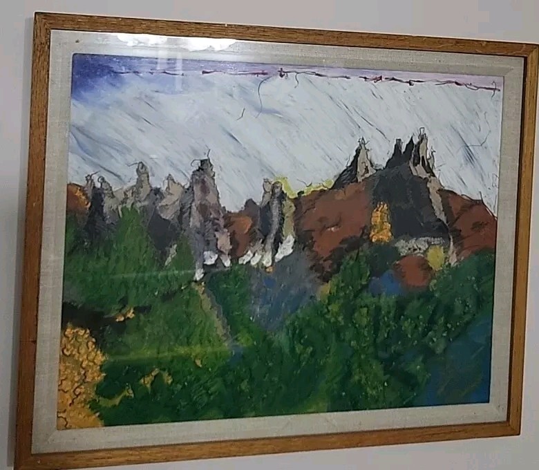 Vintage Framed Mixed Media Expressionist Landscape on Board (Signed/Dated ’87)