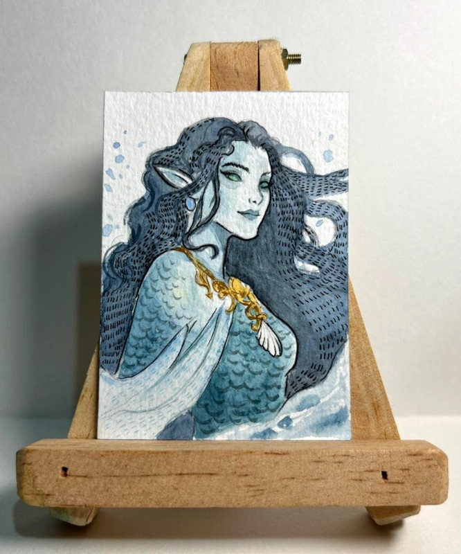 Original Watercolor ACEO OOAK Fantasy Art Mermaid Siren Water Nymph Portrait